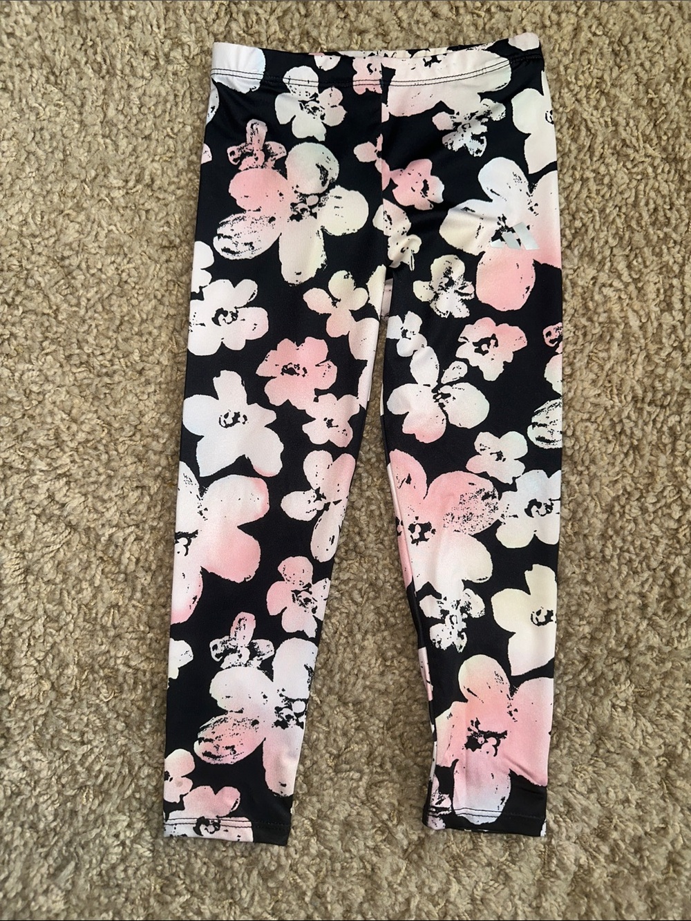 NWT Adidas Black and Pink Floral Leggings (4T)